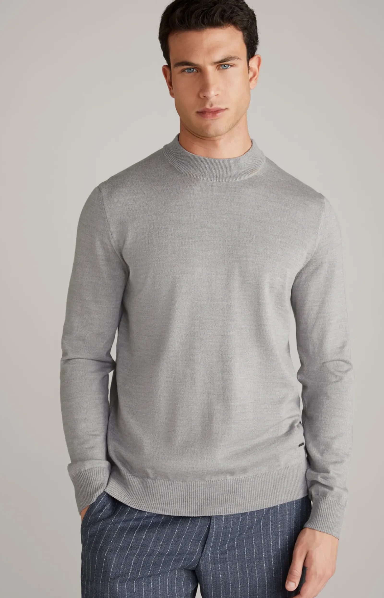 JOOP! Strick>Merinowoll-Pullover Davide in Grau meliert
