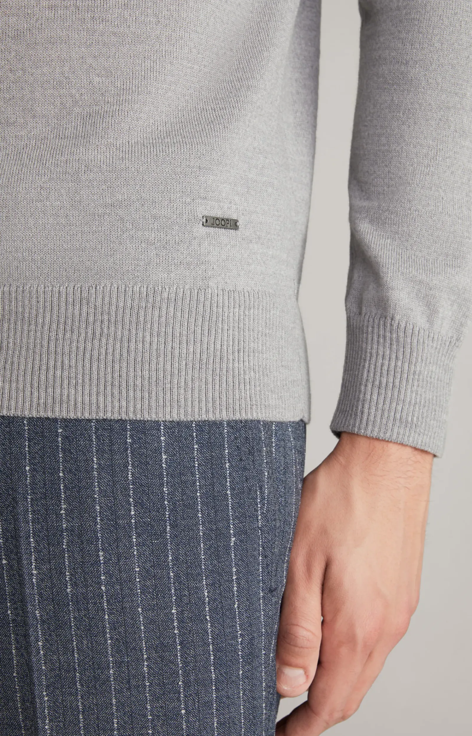 JOOP! Strick>Merinowoll-Pullover Davide in Grau meliert